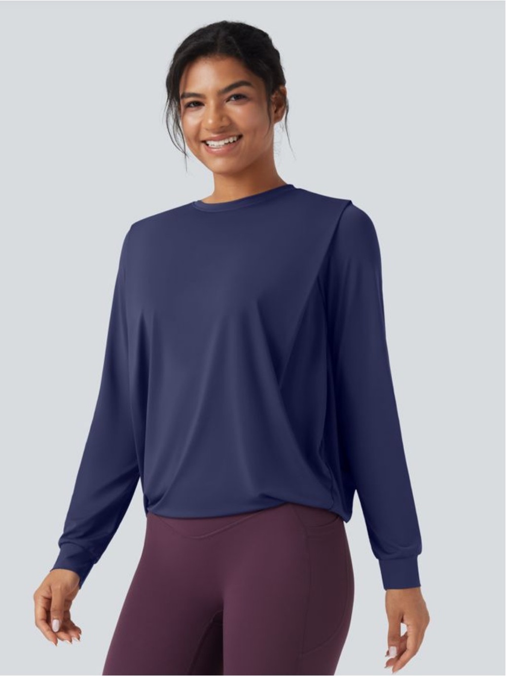 Round Neck Long Sleeve Ruched Yoga ports Top-UPF50+ NWT